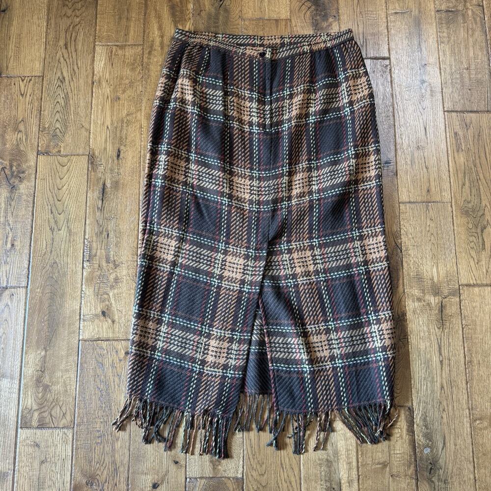 Requirements VTG Wool Blend Plaid Midi Maxi Skirt Fringe Equestrian Aesthetic 16 - Picture 5 of 5